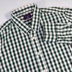 UNTUCKIT Men's Large Slim Fit Cotton Green White Gingham Button Up Dress Shirt
